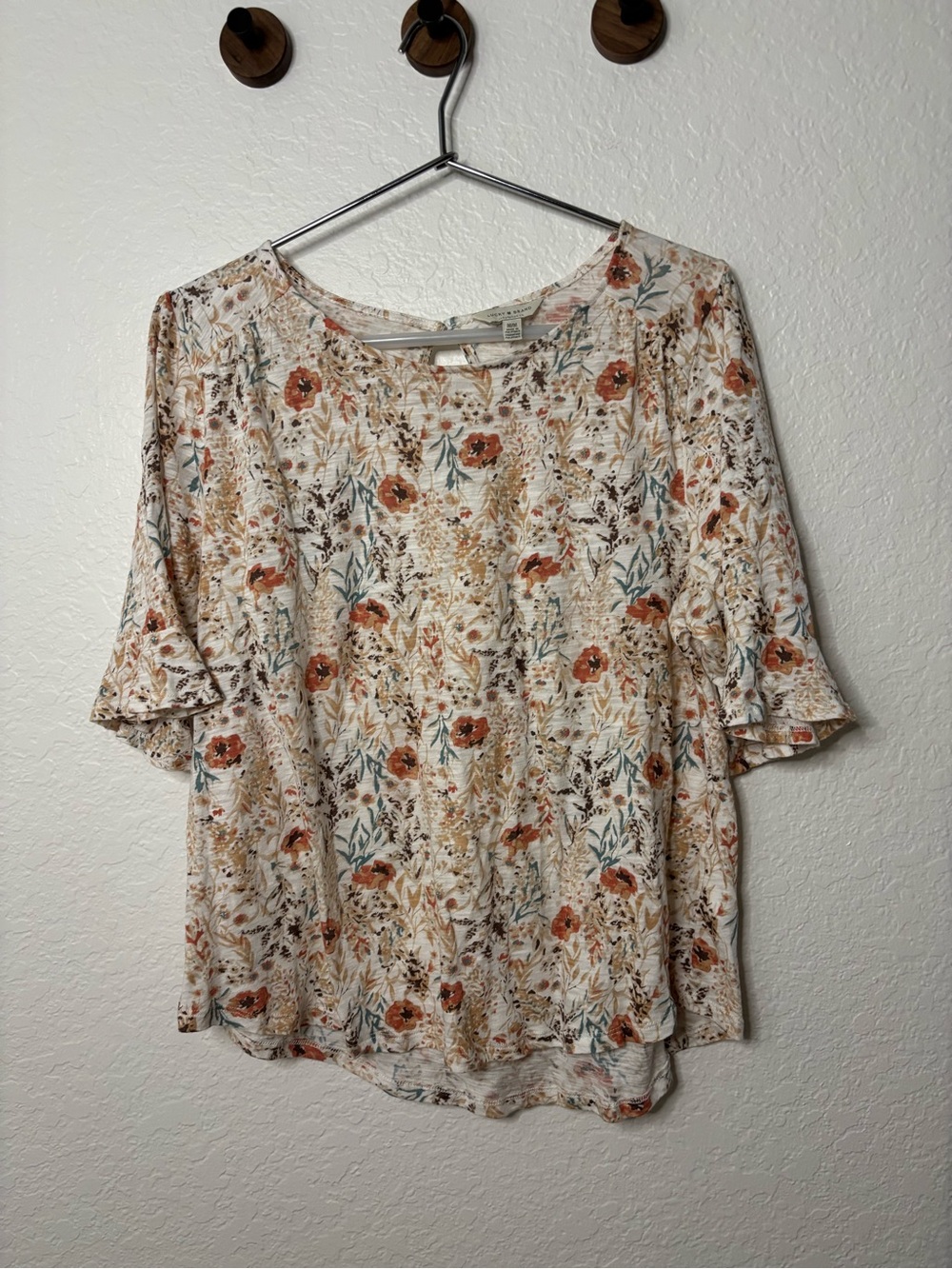 Lucky Brand Floral Scoop-Neck Top in Cream and Rust